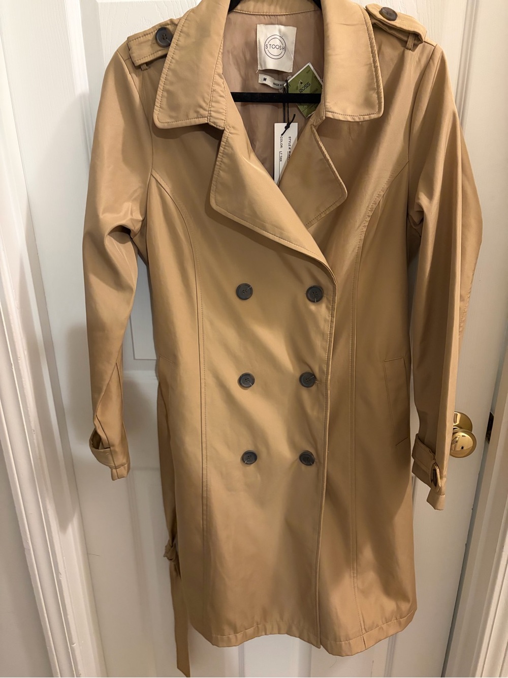 Stoosh Classic Tan Double-Breasted Trench Coat